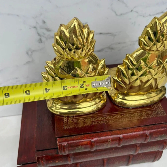 Vintage Solid Brass 2 Pineapple Shape Bookmarks Shelf Gold Size 7"x4" - Picture 3 of 10